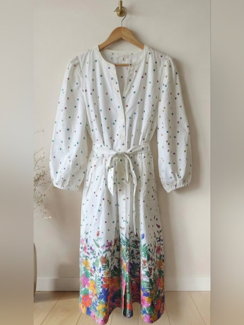 Talbots 100% Cotton Floral Poplin Midi Button Front Dress Size 8 Preppy Chic